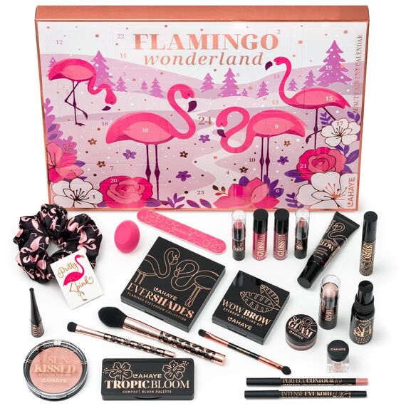 Beauty Adventskalender 2025 "PINK FLAMINGO X-MAS" - Weihnachtskalender für Frauen, Teenager | LIMITIERTE EDITION | 24 hochwertige Make-up und Kosmetik Überraschungen, Geschenkset von LAHAYE