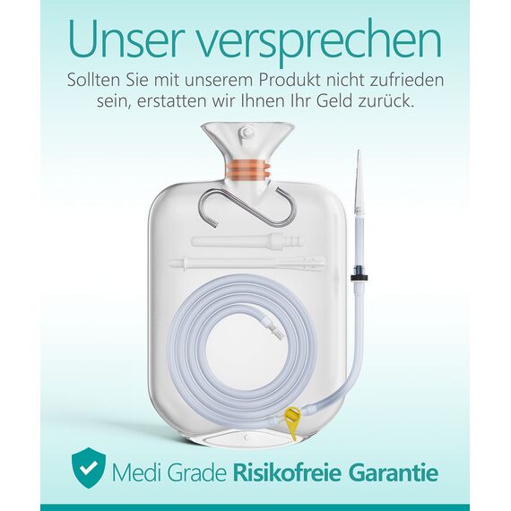 Medi Grade Einlaufset für Intimreinigung für zu Hause - 2L Kapazität - Enema Kit mit Wiederverwendbarer, Accessoire, Anleitung, tragbare Tasche und Mehr - 100% Transparent