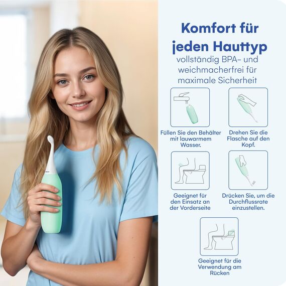 HappyPo Tragbar Po Dusche 300 ml - Tragbares Bidet Handbrause für Männer und Frauen - Toilette Popodusche Ersetzt Feuchtes Toilettenpapier - Intimdusche für Schwangerschaft, Wochenbett und Reisen