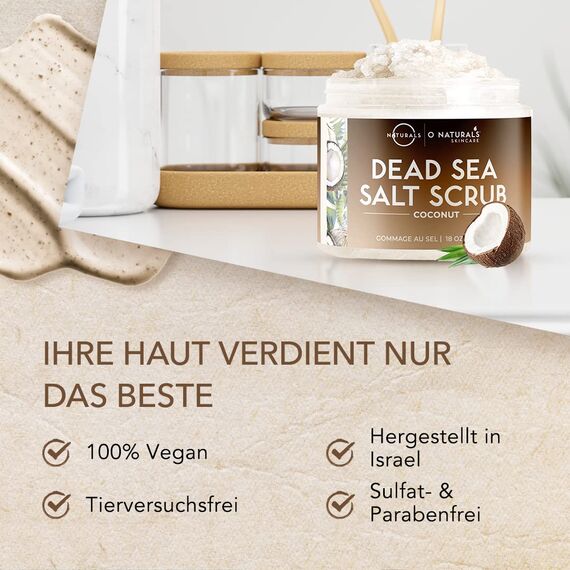 Körperpeeling Salt Body Scrub Peeling Gesicht Peeling Körper Coconut mit Vanilla Feuchtigkeitsspendend Eingewachsene Haare Körner Totes Meer Salz Dead Skin removal Frauen Männer 500g