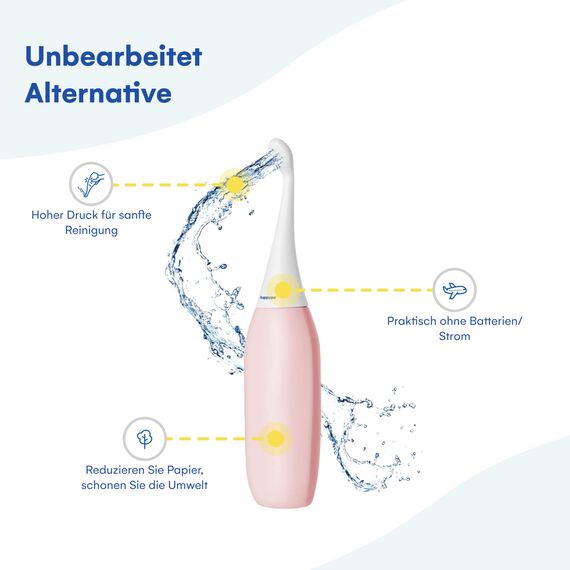 HappyPo Tragbar Po Dusche 300 ml - Tragbares Bidet für Männer und Frauen - Toilette Popodusche Ersetzt Feuchtes Toilettenpapier - Intimdusche für Schwangerschaft, Wochenbett und Reisen - Rosa