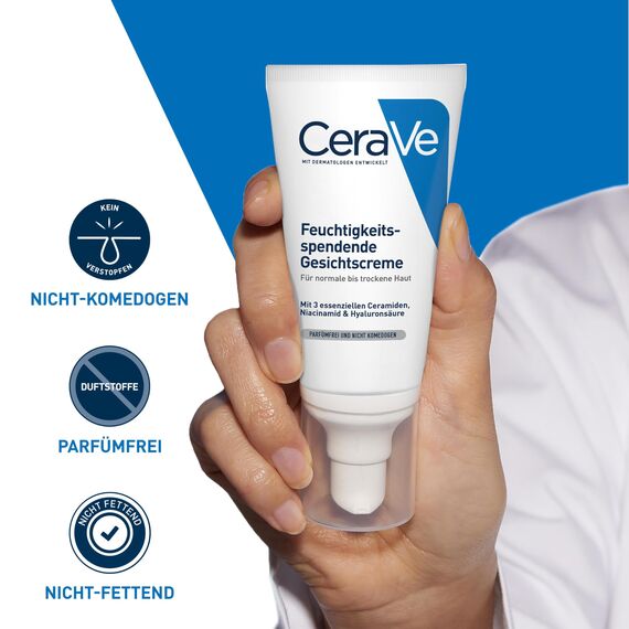 CeraVe Feuchtigkeitscreme für das Gesicht, Regenerierende Nachtcreme für trockene bis sehr trockene Haut, Creme mit Hyaluron und 3 essenziellen Ceramiden, Auch für Allergiker geeignet, 52 ml
