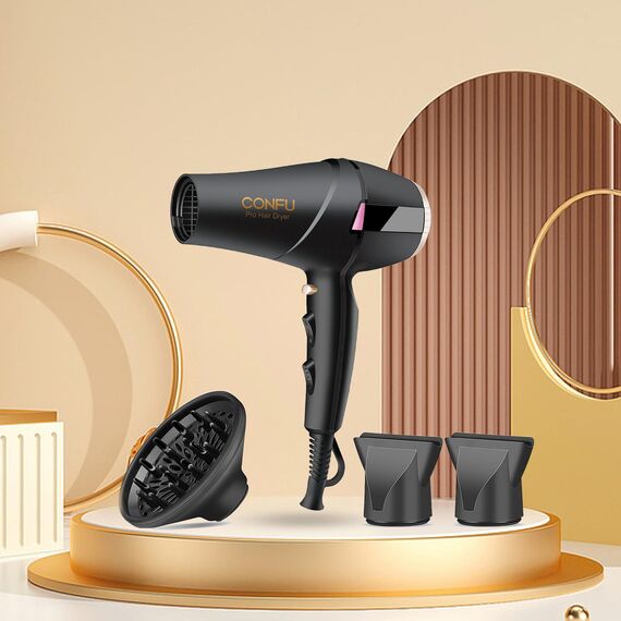 CONFU 2300W Profi Föhn Ionen Technologie Salon Haartrockner mit Diffusor StylingDüse Professional Fön AC Motor Schnell Trocken Leistungsstark 2 Geschwindigkeit und 3 Heizstufen Kalt Europäisch 220V