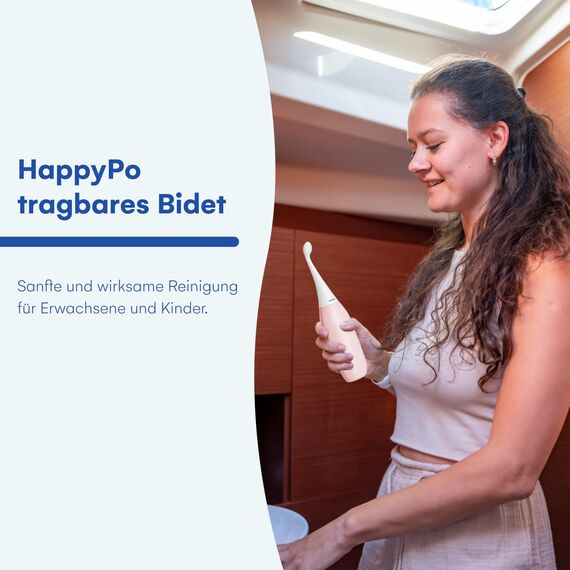 HappyPo Tragbar Po Dusche 300 ml - Tragbares Bidet für Männer und Frauen - Toilette Popodusche Ersetzt Feuchtes Toilettenpapier - Intimdusche für Schwangerschaft, Wochenbett und Reisen - Rosa