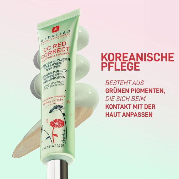 Erborian CC Red Correct - Creme gegen Rötungen mit Centella Asiatica - Koreanische Gesichtspflege mit beruhigender Wirkung für einen natürlich gleichmäßigen Teint LSF 25 - Alle Hauttypen - 15 ml