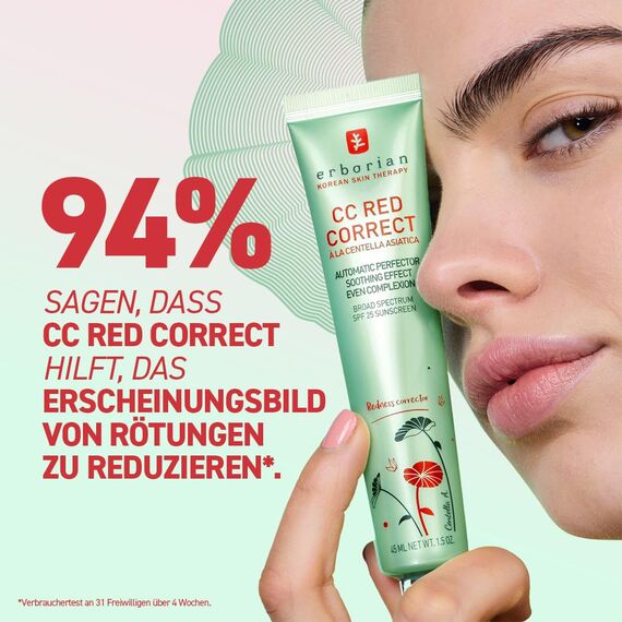 Erborian CC Red Correct - Creme gegen Rötungen mit Centella Asiatica - Koreanische Gesichtspflege mit beruhigender Wirkung für einen natürlich gleichmäßigen Teint LSF 25 - Alle Hauttypen - 15 ml