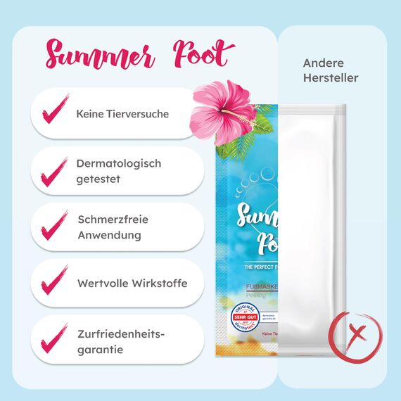 Summer Foot Premium Hornhaut-Entferner (2 Paare) - Hornhaut Fußmaske für weiche Füße - Anti Hornhaut-Socken für effektive Fußpflege - dermatologisch getestet