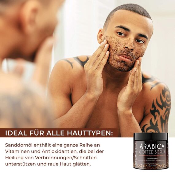 Körperpeeling O Naturals, extrem energierend mit Arabica-Kaffee – 250 ml – Salz aus dem Toten Meer für alle Hauttypen