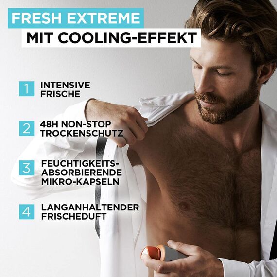L'Oréal Men Expert Deo für Männer, Effektives Deospray mit integriertem Cooling-Effekt für bis zu 48 Stunden Frische, Fresh Extreme, 6 x 150 ml