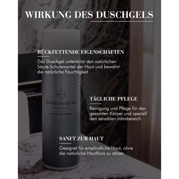 HERRENCREME Intim Duschgel für Männer 200 ml I Waschgel für Körper & Intimbereich I sanfte Pflege & Reinigung I Männer Intimpflege vom Urologen entwickelt I vegan & dermatologisch getestet