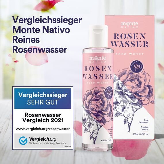 Rosenwasser Gesichtswasser 200ml Monte Nativo (200ml) - Rose water for face 100% Natürliche Gesichtspflege - Gesichtstoner - Gesichtsreinigung - Porenreiniger Gesicht - Anti Pickel Naturkosmetik