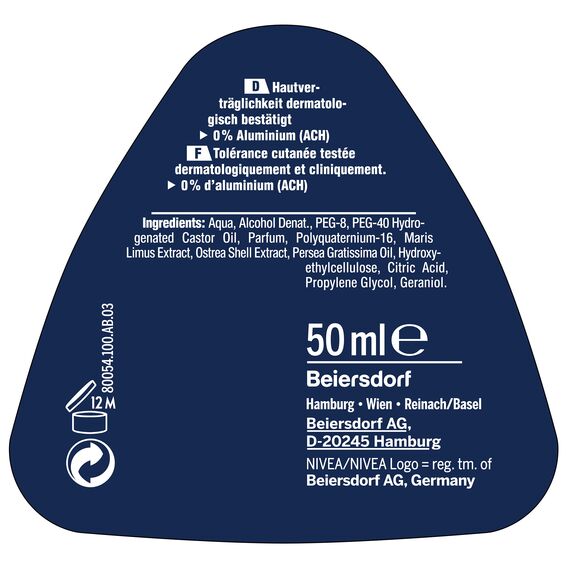 NIVEA Men Fresh Ocean Deodorant Roller, 0% (1 x 50 ml), Deodorant für Herren, 48h Schutz