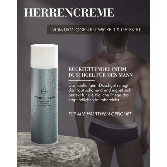 HERRENCREME Intim Duschgel für Männer 200 ml I Waschgel für Körper & Intimbereich I sanfte Pflege & Reinigung I Männer Intimpflege vom Urologen entwickelt I vegan & dermatologisch getestet