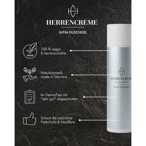 HERRENCREME Intim Duschgel für Männer 200 ml I Waschgel für Körper & Intimbereich I sanfte Pflege & Reinigung I Männer Intimpflege vom Urologen entwickelt I vegan & dermatologisch getestet