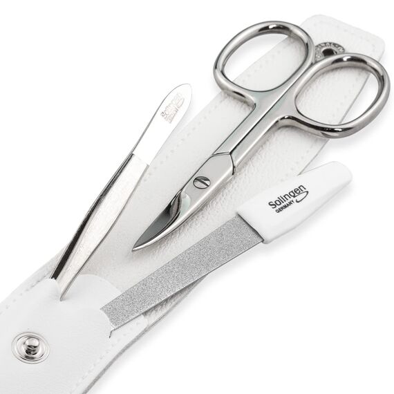 marQus Nagelschere und Pinzetten Set 3 teilig - mit Feile aus Solingen, das praktische Nagelpflegeset für alle Fälle und Taschen, Reise Maniküre Nageletui Klassisch Weiss