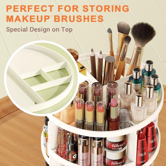 Auxmir Make Up Organizer mit 9 Einstellbaren Stufen, 360° Drehbar Schminktisch Kosmetik Organizer, Extra Größer Verbessert Schmink Organizer Skincare für Dresser Schlafzimmer Badezimmer, Weiß