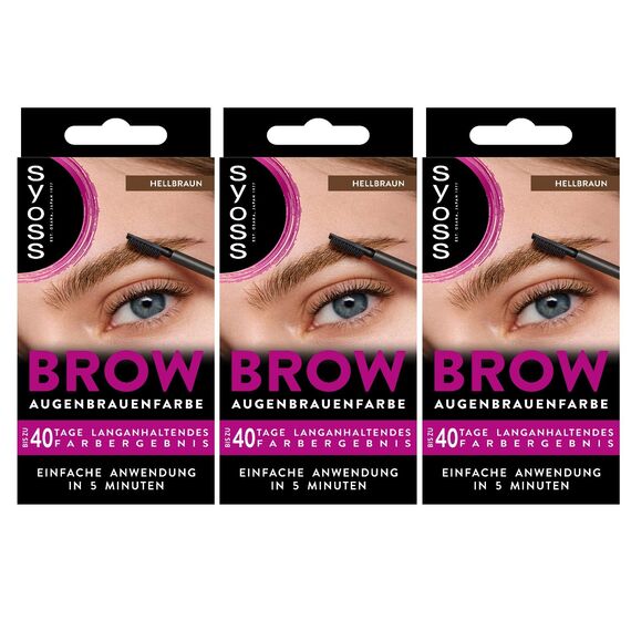 Syoss Augenbrauen Kit Augenbrauenfarbe 5-1 Hellbraun Stufe 3 (17 ml), Augenbrauen färben für einen natürlichen Look und ein langanhaltendes Ergebnis, 3x 17 ml