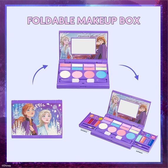 Disney Frozen All-in-One Kids Kosmetik Kompakt Set Waschbarer Lippenglänz, Augenschimmer Wange Schimmer Pinsel Buntes Schönheitsset für Mädchen Kinder Kleinkinder Alter 3+ von Townley Girl