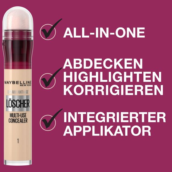 Maybelline New York Abdeckstift, Instant Anti-Age Effekt Concealer, Löscher mit Mikro-Lösch-Applikator, Nr. 145 Warm Olive, 6,8 ml