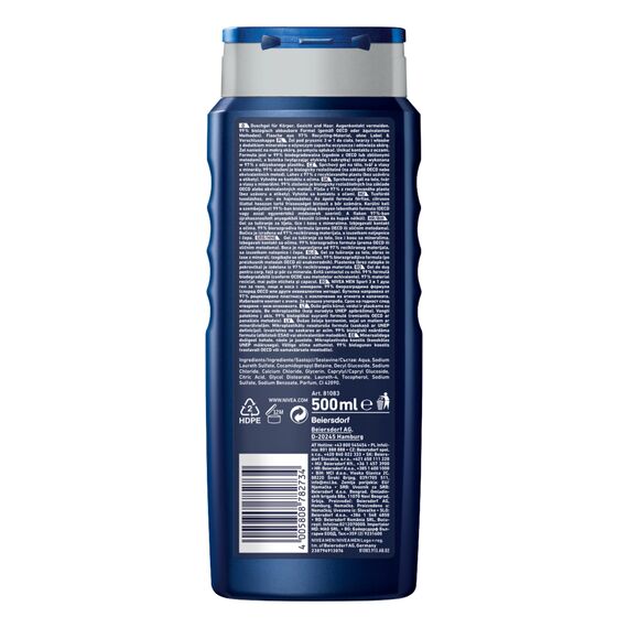 NIVEA MEN Sport Duschgel, Pflegedusche mit vitalisierendem Limonenduft und erfrischendem Schaum, Männer Duschgel mit Mineralien für Körper und Haar (500 ml)