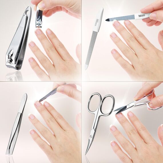 marQus Maniküre Set 4 teilig praktisch und kompakt- mit Feile aus Solingen, das praktische Nagelpflegeset für alle Fälle und Taschen, Reise Nageletui Farbe: Mint