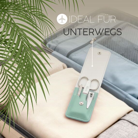 marQus Maniküre Set 4 teilig praktisch und kompakt- mit Feile aus Solingen, das praktische Nagelpflegeset für alle Fälle und Taschen, Reise Nageletui Farbe: Mint