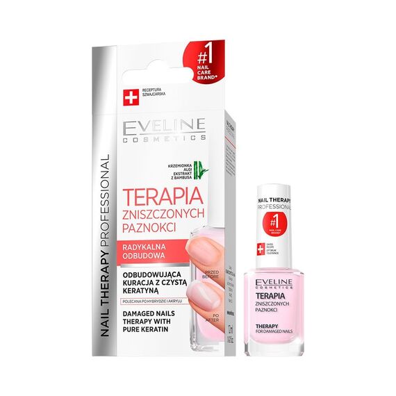 Eveline Cosmetics Nail Therapy Professional - Fortgeschrittene Nagelreparaturbehandlung, 12ml - Stärkt & Regeneriert mit PowerNail H+K Formel
