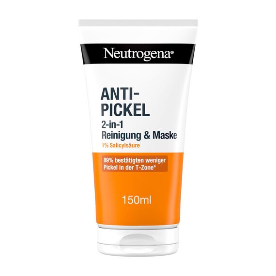 Neutrogena Anti-Pickel 2-in-1 Reinigung und Maske 150 ml,klärende Gesichtsreinigung + Maske mit 1Prozent Salicylsäure BHA,Anti Pickel Maske mit Glycerin für porentiefe Reinigung ohne austrocknen