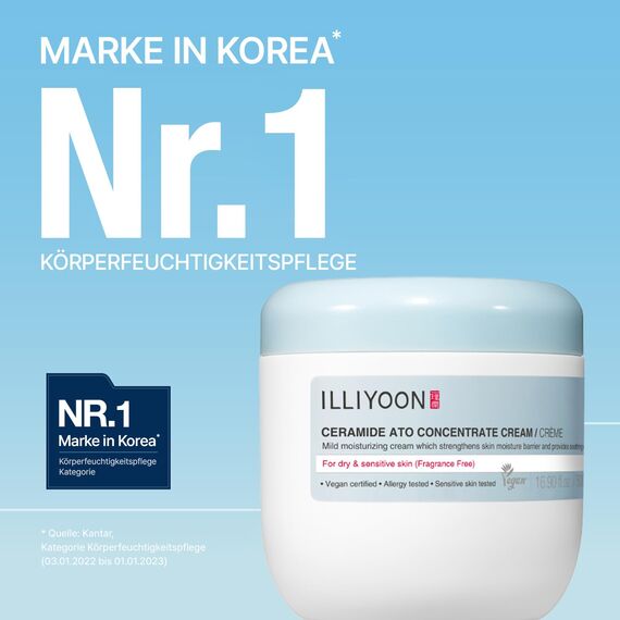 ILLIYOON Ceramide Ato Konzentrations Creme 500ml, Feuchtigkeitscreme für trockene, empfindliche Haut, 100 Std Hydration, Wiederherstellung der Hautbarriere, für Kinder & Erwachsene, Vegan, Parfümfrei