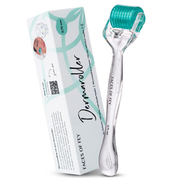 FACES OF FEY Derma Roller - 192 ECHTE NADELN- professionelles Microneedling zuhause - Nadelroller gegen Narben, Cellulite & Dehnungsstreifen - Microneedlingroller 0,75mm