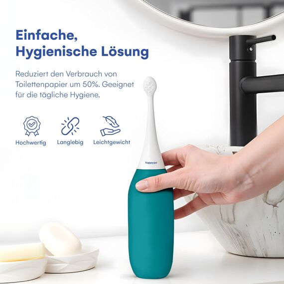 Po Dusche - HappyPo XL Handbrause Bidet 480 ml - Sanfte Reinigung ohne Feuchttücher - Tragbare WC Dusche für Zuhause und Reisen - Spart Wasser und Papier - Petrol