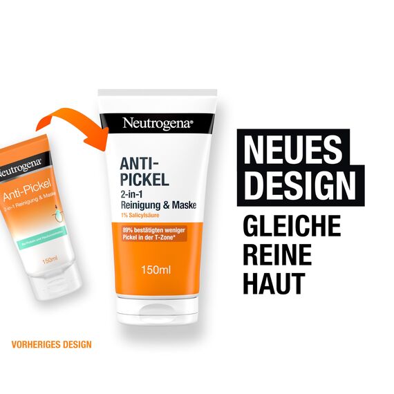 Neutrogena Anti-Pickel 2-in-1 Reinigung und Maske 150 ml,klärende Gesichtsreinigung + Maske mit 1Prozent Salicylsäure BHA,Anti Pickel Maske mit Glycerin für porentiefe Reinigung ohne austrocknen