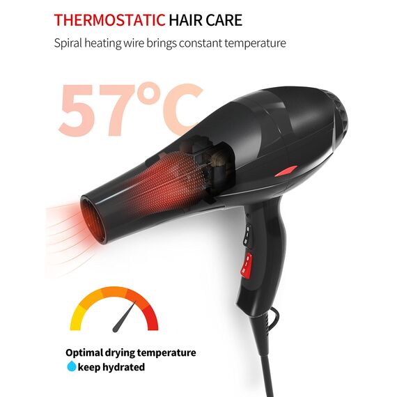 Profi-Fön Ionen Haartrockner 3500W, Blaues Licht Ionenpflege-Schonendes Styling, 2 Geschwindigkeit 3 Wärmeeinstellungen, 2 Konzentrator und Diffusor Für Haarsalon Reisen und Familie