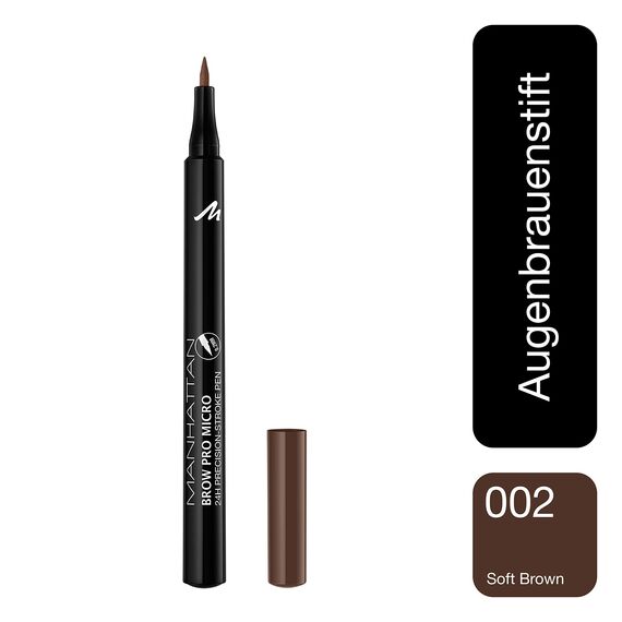 Manhattan Brow Pro Micro Pen Augenbrauenstift, in der Farbe 002 Soft Brown, Flüssiger Eyebrow Pencil mit ultra-präziser 0,2 mm Spitze, Für einen natürlichen Augenbrauen-Look