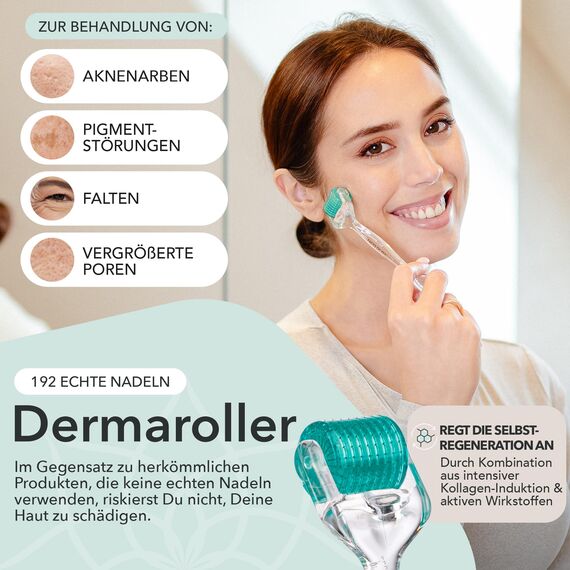 FACES OF FEY Derma Roller - 192 ECHTE NADELN- professionelles Microneedling zuhause - Nadelroller gegen Narben, Cellulite & Dehnungsstreifen - Microneedlingroller 0,75mm