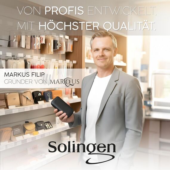 marQus Maniküre Set 4 teilig praktisch und kompakt- mit Feile aus Solingen, das praktische Nagelpflegeset für alle Fälle und Taschen, Reise Nageletui Farbe: Rot