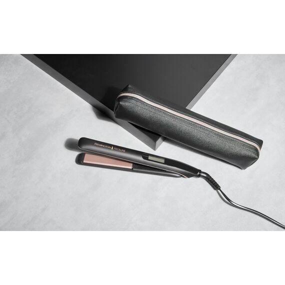 Remington Glätteisen [OPTIheat-Technologie für lang anhaltende Styling-Ergebnisse] PROluxe Midnight (150-230°C,110mm lange Keramikstylingplatten,digitales Display,schnellaufheizend) Haarglätter S9100B