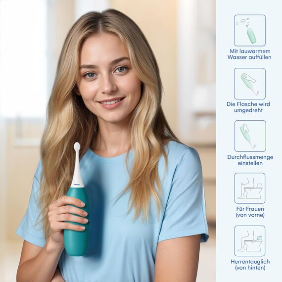 Po Dusche - HappyPo XL Handbrause Bidet 480 ml - Sanfte Reinigung ohne Feuchttücher - Tragbare WC Dusche für Zuhause und Reisen - Spart Wasser und Papier - Petrol