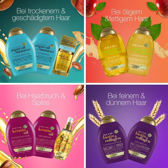 OGX Clarify & Shine Apple Cider Vinegar Conditioner (385 ml), pflegende & klärende Haarspülung mit Apfelessig, sanfte Haarpflege Spülung, sulfatfrei