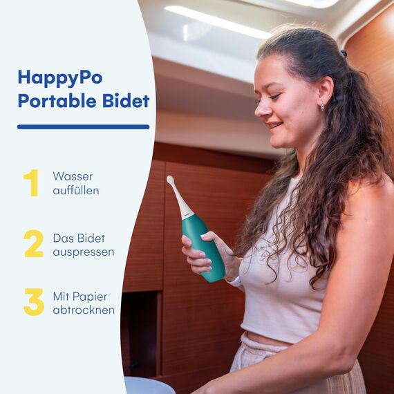 Po Dusche - HappyPo XL Handbrause Bidet 480 ml - Sanfte Reinigung ohne Feuchttücher - Tragbare WC Dusche für Zuhause und Reisen - Spart Wasser und Papier - Petrol