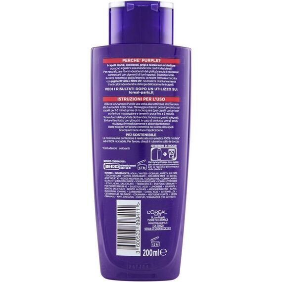 L'Oréal Paris Anti-Gelb Color Vive Purple Shampoo, Shampoo für gebleichtes Haar, Blond, Grau, 200 ml