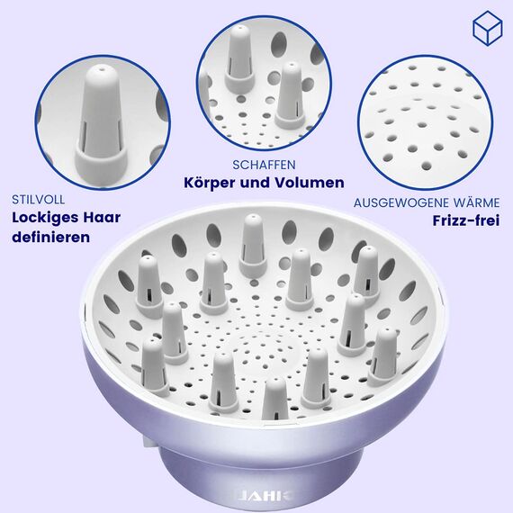 GIHALI Universalaufsatz Haar Diffusor "Super Stabil" 4,4 cm bis 6,6 cm für natürlich lockiges und welliges Haar, Haartrockneraufsatz, Universal Diffusor Aufsatz, Diffuser Haare Locken (Schwarz Matt)