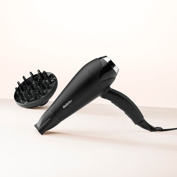 BaByliss Haartrockner Turbo Smooth – 2200 W leistungsstarker Föhn, großer Diffusor, Ionen-Technologie mit Anti-Frizz, 3 Temperatureinstellungen & 2 Geschwindigkeitsstufen, Schwarz, D572DE
