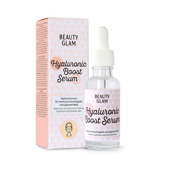 Gesichtsserum für intensive Feuchtigkeit & glattere Haut - Vegan, silikonfrei, ohne Farbstoffe & Parfum, Made in Germany, BEAUTY GLAM - Hyaluronic Boost Serum - 30 ml