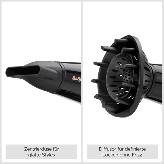 BaByliss Haartrockner Cordkeeper – Leistungsstarker 2000W Föhn mit einzigartigem 1,65m Kabeleinzug, Ionen-Technologie mit Anti-Frizz, 3 Heiz- & 2 Geschwindigkeitsstufen, Schwarz, D373E