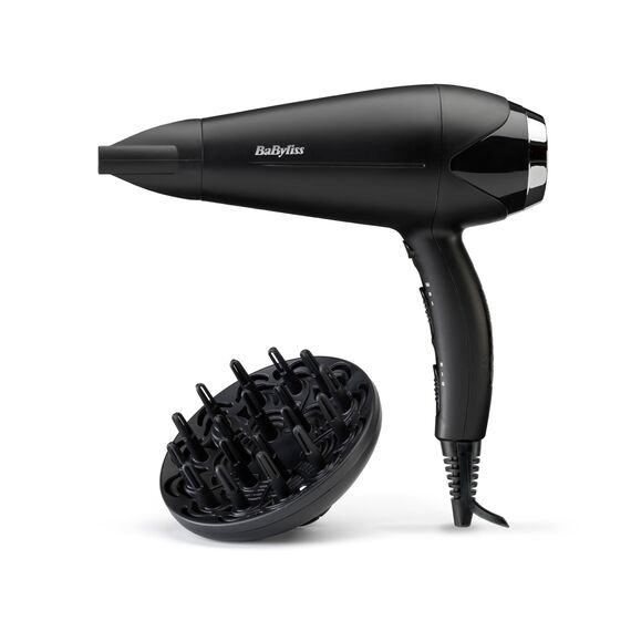 BaByliss Haartrockner Turbo Smooth – 2200 W leistungsstarker Föhn, großer Diffusor, Ionen-Technologie mit Anti-Frizz, 3 Temperatureinstellungen & 2 Geschwindigkeitsstufen, Schwarz, D572DE