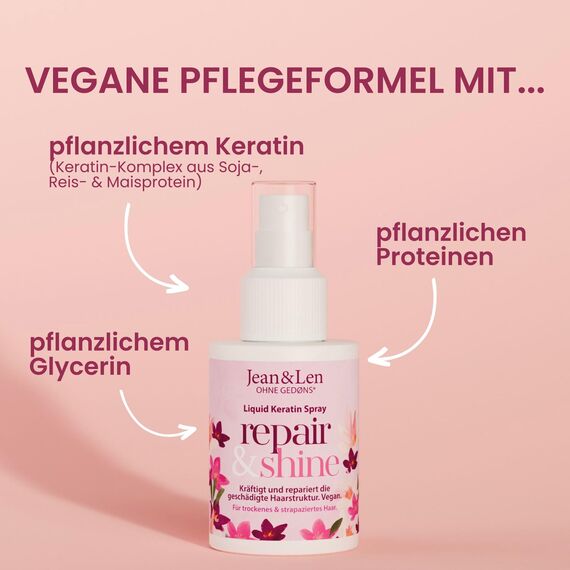 Jean & Len Liquid Keratin Spray, mit Phyto-Keratin Bausteinen & Proteinen, pflegt geschädigtes Haar, duftet nach Sandalwood und Silk, ohne Parabene und Silikone, vegan, 100 ml (1er Pack)