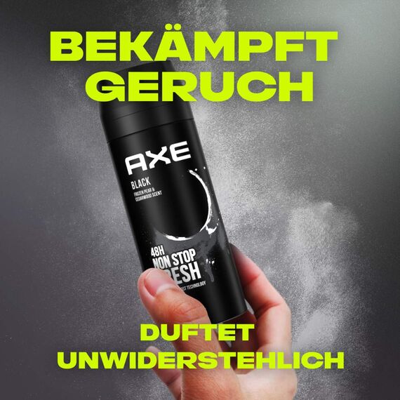 Axe Bodyspray Black Deo ohne Aluminium sorgt 48 Stunden lang für effektiven Schutz vor Körpergeruch 150 ml