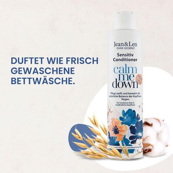 Jean & Len Conditioner Sensitiv Hafermilch & Baumwolle, für trockenes Haar und empfindliche Kopfhaut, verwöhnende und sanfte Pflege, ohne Silikone und Parabene, vegan, 300 ml