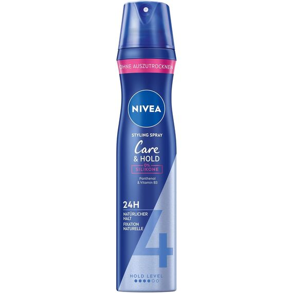 NIVEA Care & Hold Styling Spray, stärkendes Haarspray mit Panthenol & Vitamin B3, Haarlack für flexible Stylings mit 24h Halt (Haltestufe 4), veganes Pflegespray (250 ml)